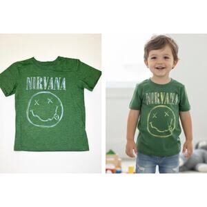 Nirvana Green Smiley Face Graphic Band Tee Toddler 3T